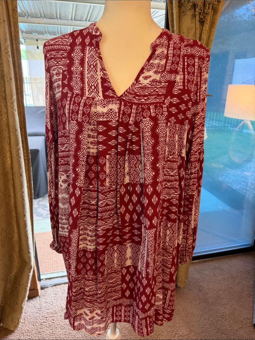 Love Riche Burgundy and White Printed Tunic Dress